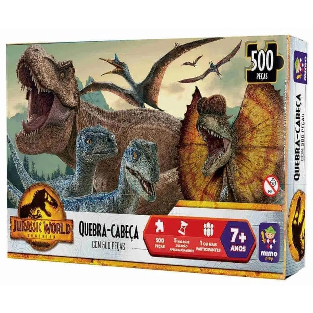 Jurassic, Quebra-cabeça 500 peças Planeta Jurassico, Coleção Jurassic World, Mimo brinquedos - 1