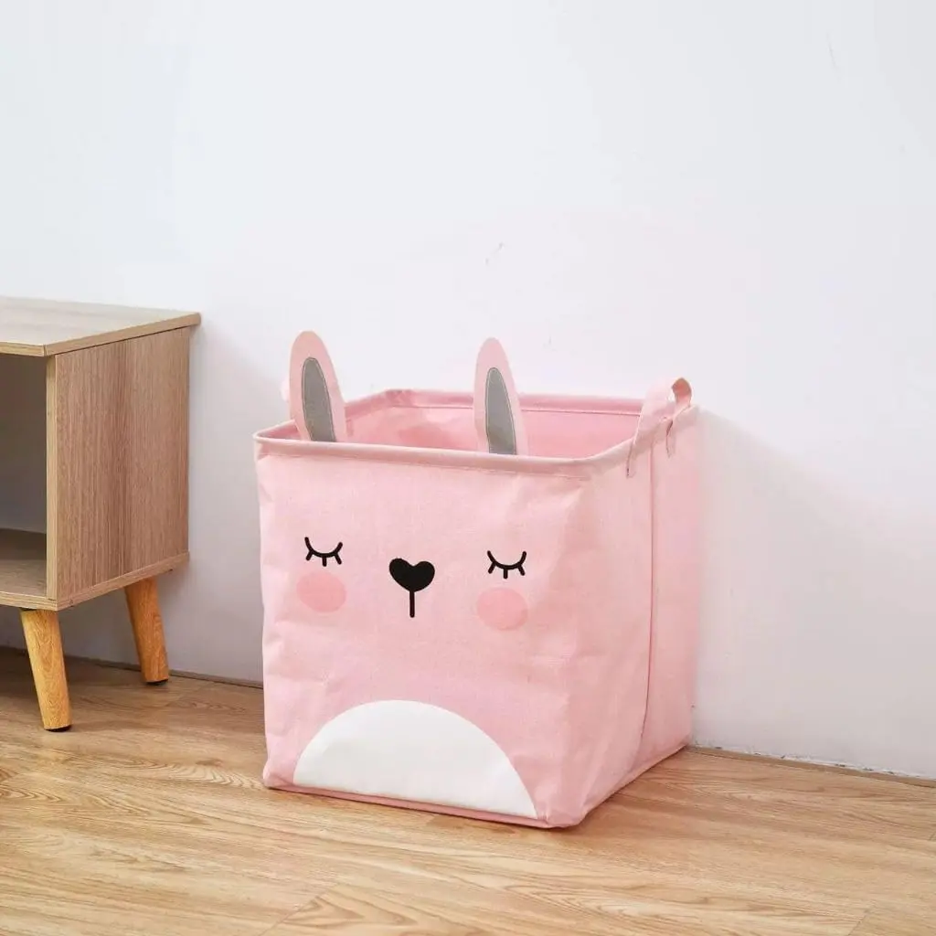 Cesto Organizador Dobrável Impermeável, Coelho Rosa | Para Roupas Sujas, Para Brinquedos, Para Lavanderia