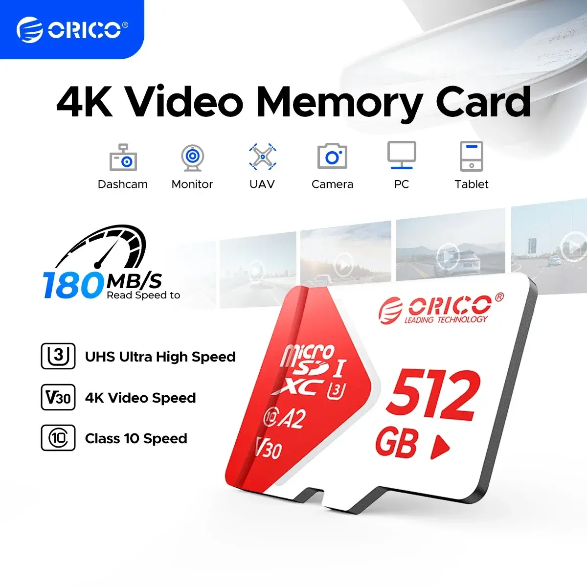Cartão de Memória ORICO 180MB/S SDXC TF UHS-I U3 Classe 10 V30 A1 para Gravação de Vídeo 4K, Drones, Câmeras de Ação e Dispositivos Móveis