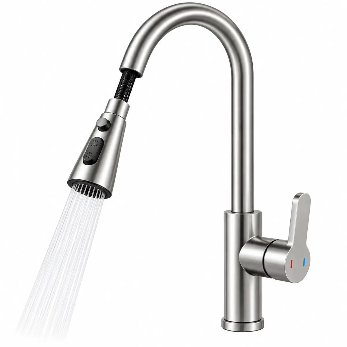 Torneira Gourmet Monocomando Cozinha Água Quente e Fria Aço Inox Extensível Premium Giro 360°