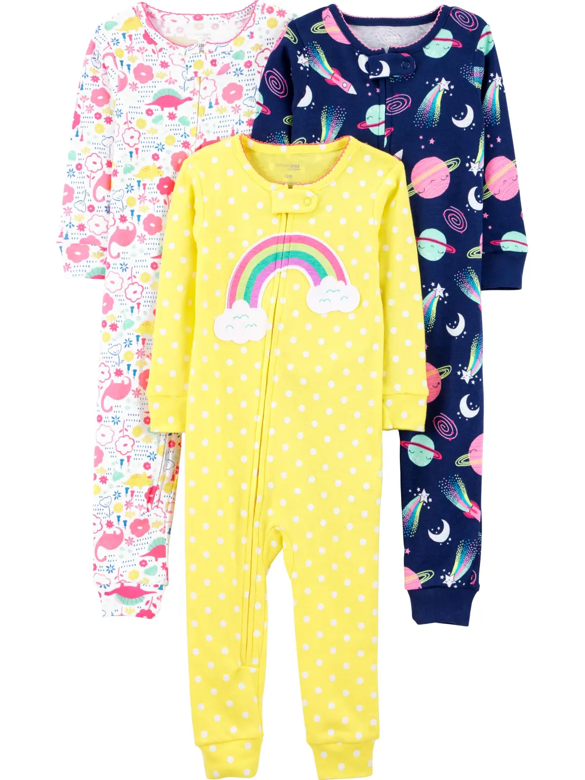 Conjunto de pijama Pacote com 3 pijamas de algodão confortável sem pés Simple Joys by Carter'sMeninas