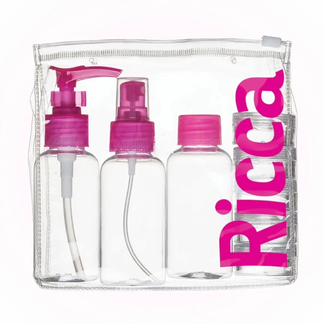 Ricca, Kit para Viagem com Tampas, Transparente/Rosa - 1