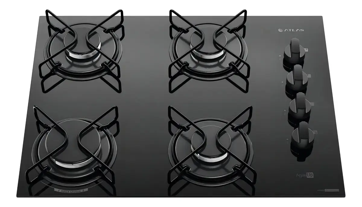 Cooktop 4 Bocas Atlas Agile Up Mesa Vidro Mega Chama Bivolt