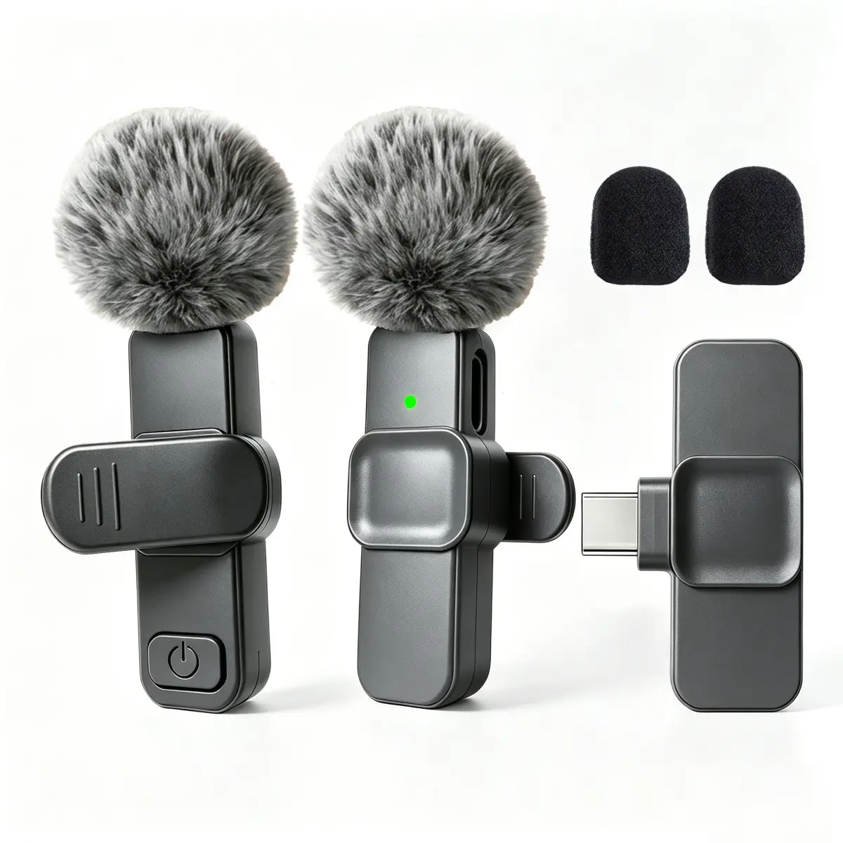 Microfone Lavalier Sem Fio com Porta Tipo-C e Redução de Ruído, Capa à Prova de Vento para Gravação de Vídeo, Entrevista, Transmissão Ao Vivo e Vlog - 1