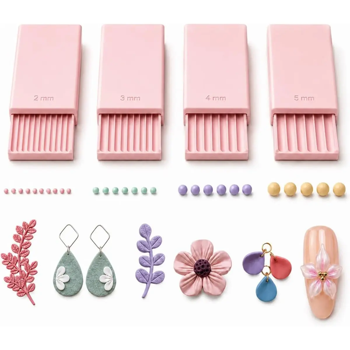 Kit 4 Peças: Ferramenta para Criar Bolas de Gel 3D, Rolo de Contas para Arte de Unhas e Flores de Gel 3D | Rolo de Argila Polimérica 2mm 3mm 4mm 5mm - 1