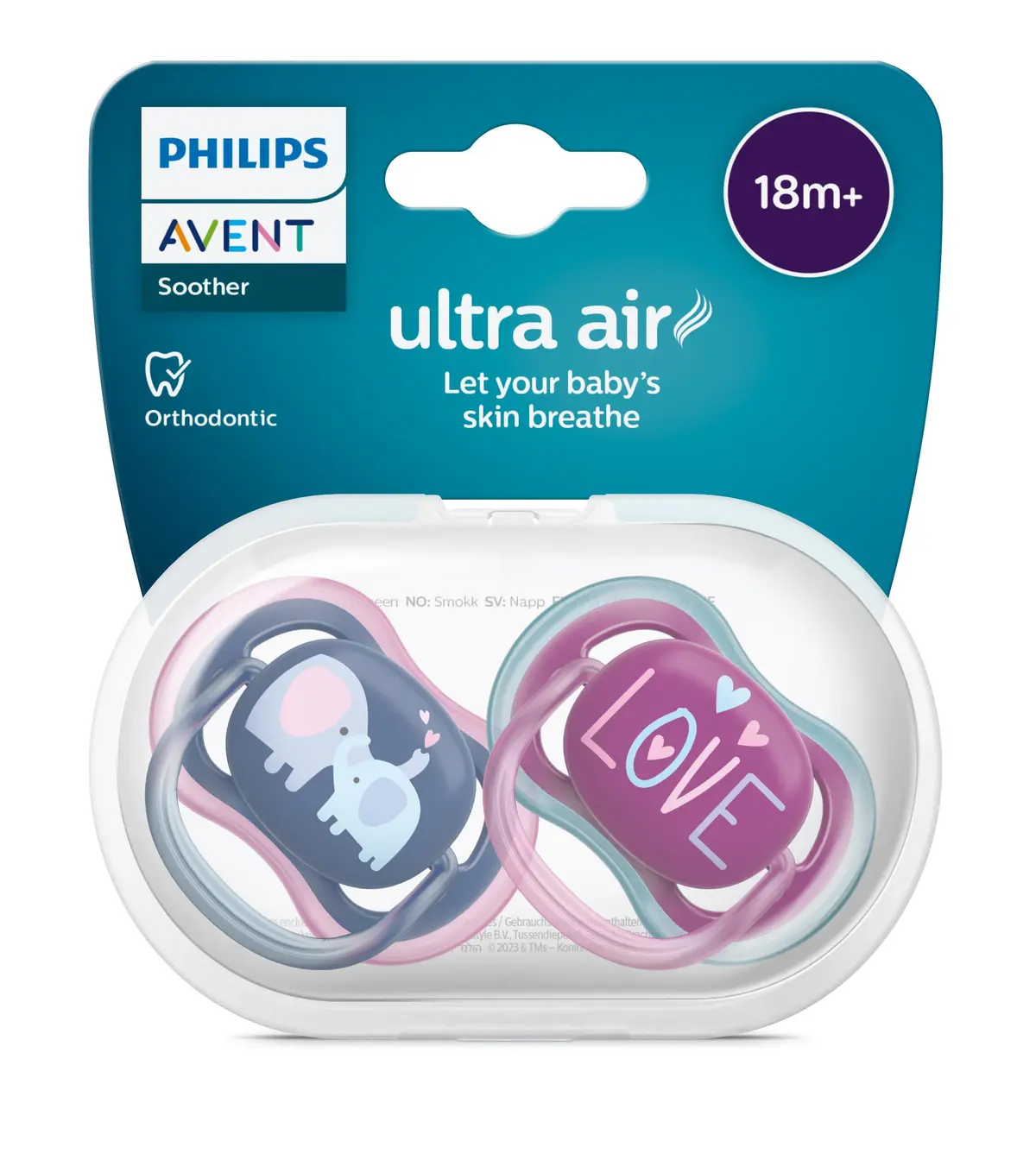Chupeta Ultra Air Dupla Decorada Philips Avent 18m+ Azul/Rosa