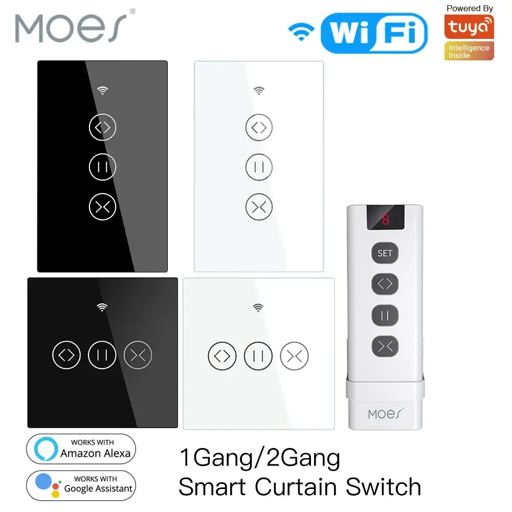 Moes wifi interruptor cego de cortina inteligente para cortina elétrica motorizada tuya persiana em rolo alexa echo google casa controle voz
