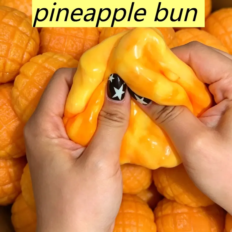 Bola Antiestresse em Formato de Comida: Pão de Abacaxi, Brinquedo Macio Moldável, Bola de Apertar e Saltar, Brinquedo Sensorial ASMR Antiestresse, Brinquedo Fidget de Apertar - 1