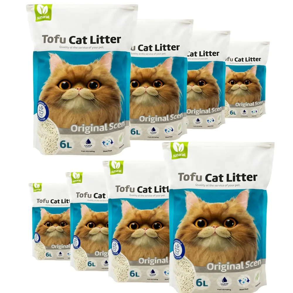 8 pçs maca de gato aglomerando tofu maca de gato sem pó fácil de aglomerar controla odores lançado na sanita sabor original