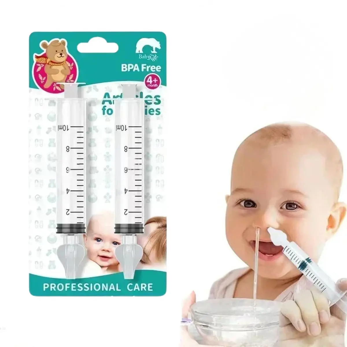 Aspirador Nasal Infantil com Ponta de Silicone, Seringa Lavadora para Bebês, Kit de Limpeza Nasal