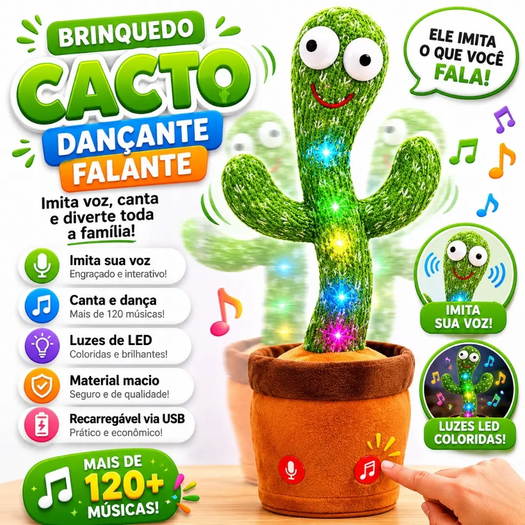 Brinquedo Cacto Dançante Falante Imita Voz Com Musicas Interativo Brinca - 1