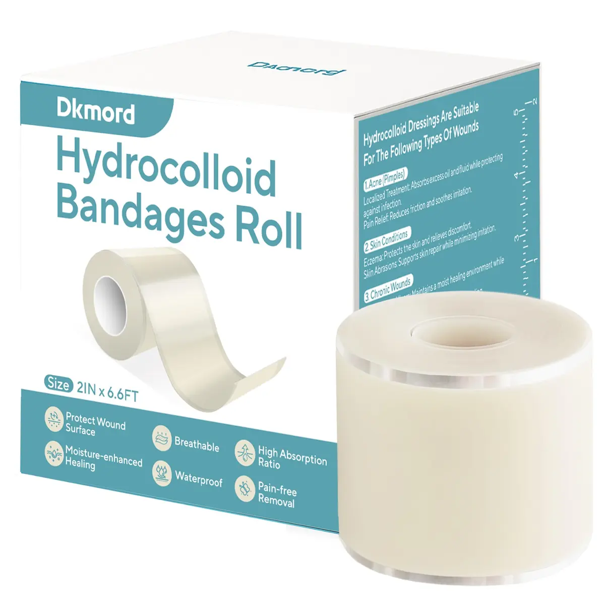 Curativos hidrocolóides para tratamento de feridas, rolo hidrocolóide de 2 | Fita adesiva hidrocolóide tamanho e forma faça você mesmo com autoadesivo para queimaduras, bolhas, cuidados com acne (5 cm x