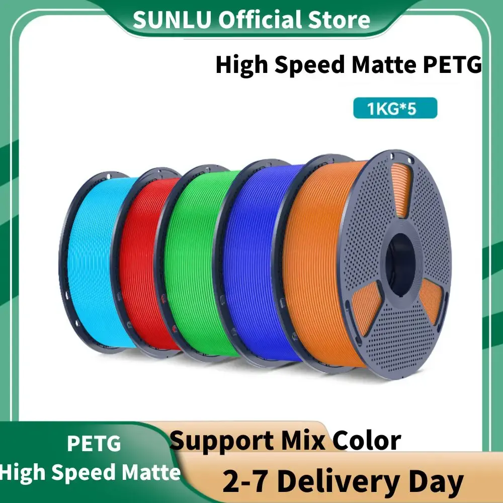 Filamento PETG Fosco de Alta Velocidade SUNLU 5KG 1.75mm Bobina de 1kg para Impressoras FDM Secagem Rápida Versátil Camada de 75 Microns Alta Qualidade 2.2lbs - 1