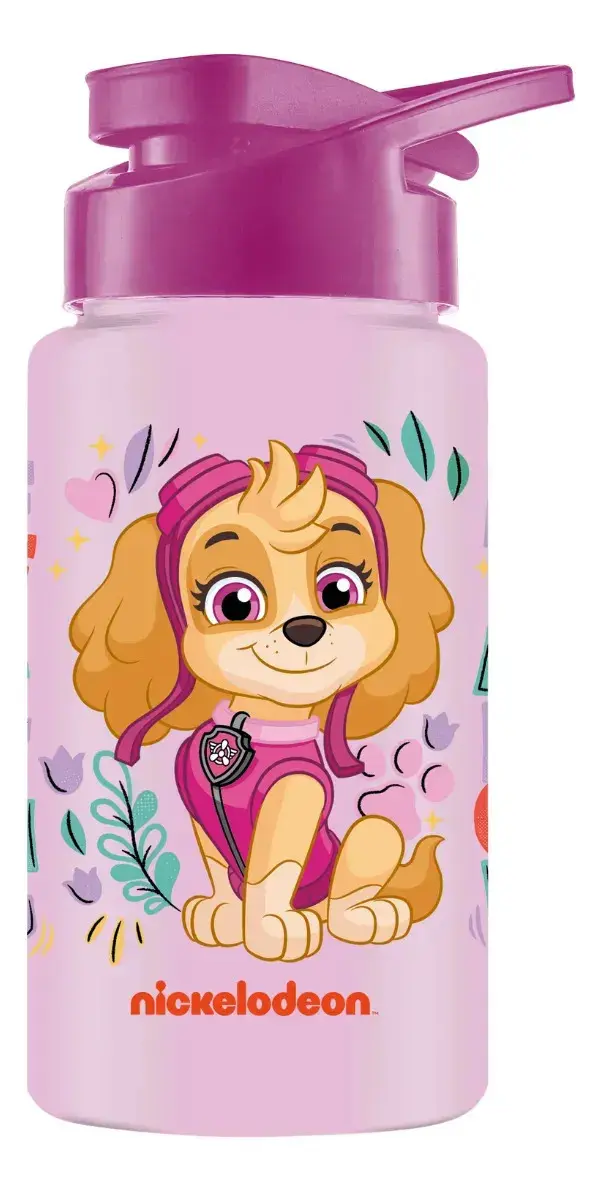 Garrafinha Patrulha Canina Plástico 500ml Academia Lancheira Cor Skye Rosa