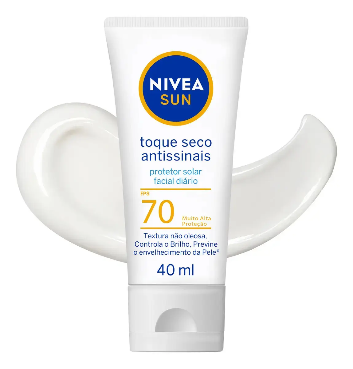 NIVEA SUN Protetor Solar Facial Toque Seco Antissinais FPS70 40ml, Alta Proteção UVA/UVB, Controla a Oleosidade, Previne Envelhecimento, Textura Leve