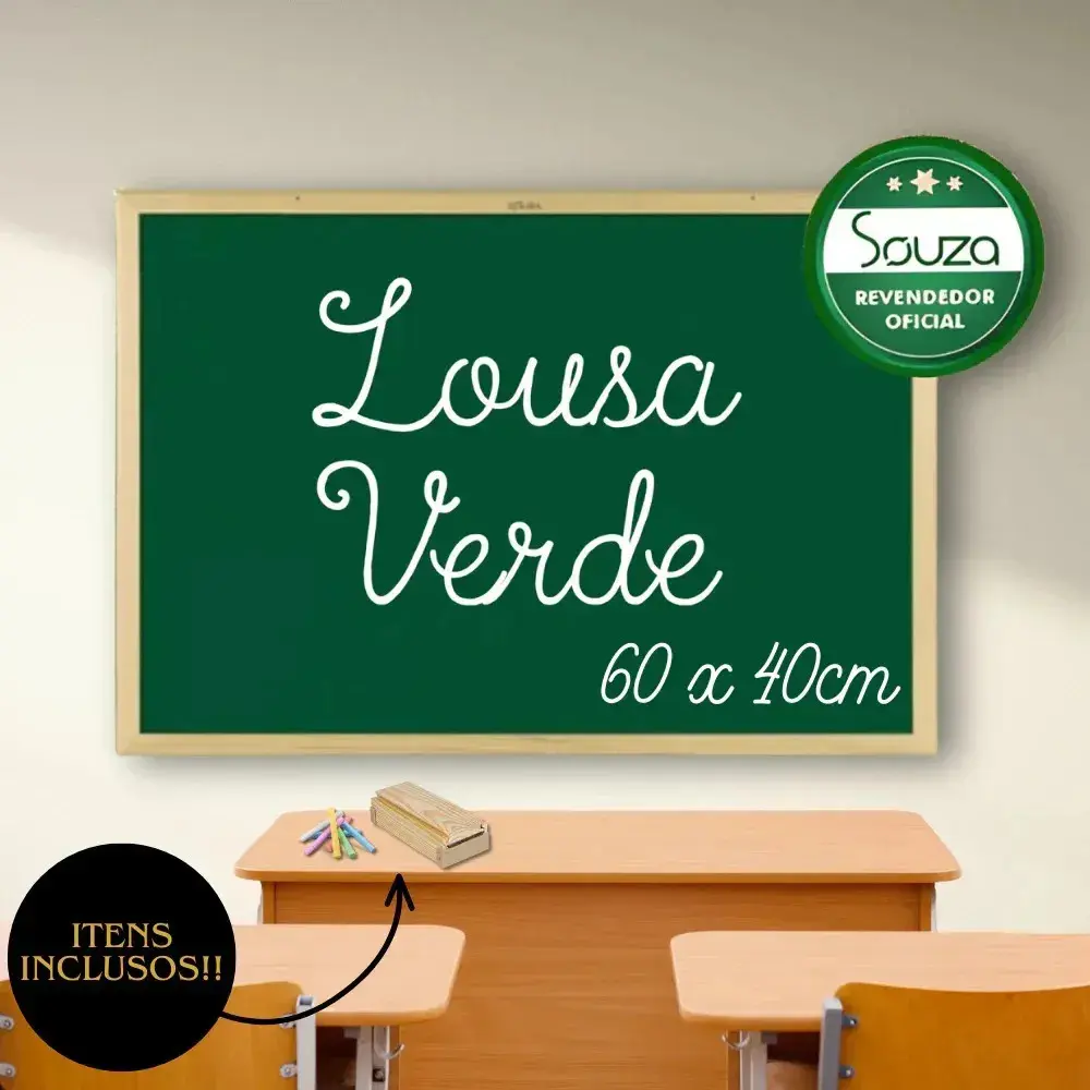 Lousa Quadro Verde Escolar 60x40 C/ Giz E Apagador Porta Giz Verde Lhp Ecommerce
