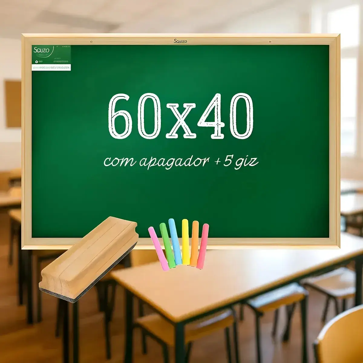 Lousa Quadro Verde Escolar 60x40 C/ Giz E Apagador Porta Giz Verde Lhp Ecommerce thumbnail 6