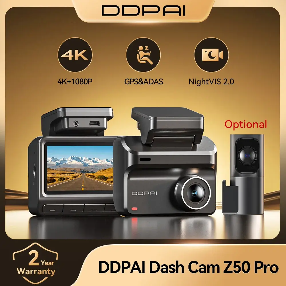 Câmera Veicular DDPAI Z50 Pro 4K UHD com Tela IPS de 3'', GPS Integrado, ADAS, DVR Automotivo de Canal Duplo, Wi-Fi e Monitoramento de Estacionamento 24H