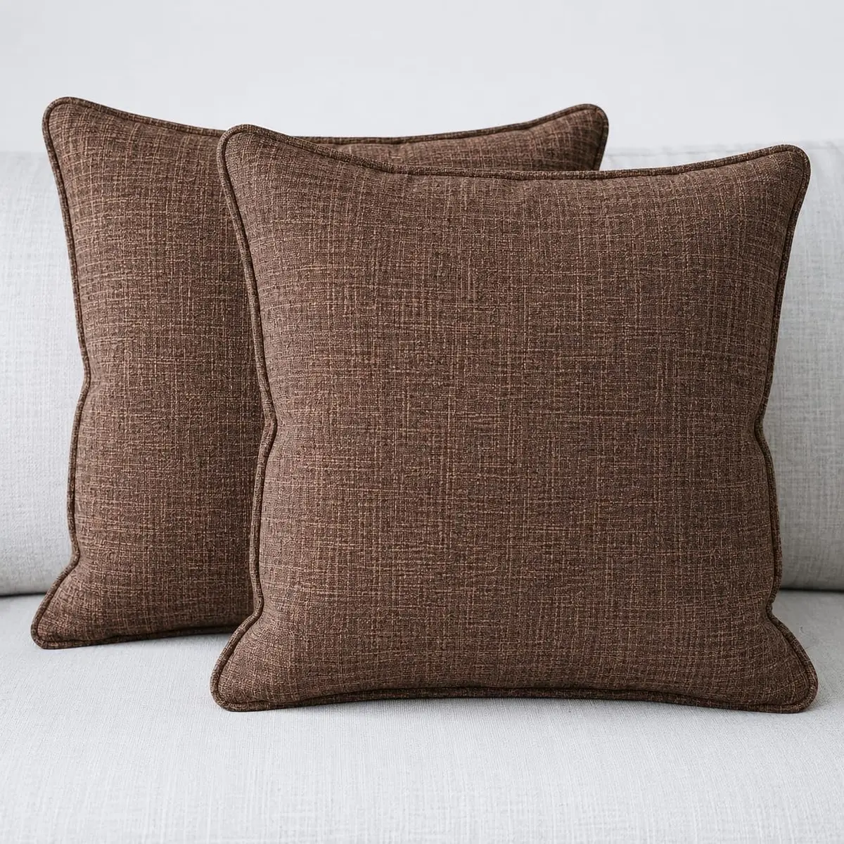 Kit 2 Capas de Almofada 45x45 cm em Linho Sintético Premium (Siena Rajado Marrom)