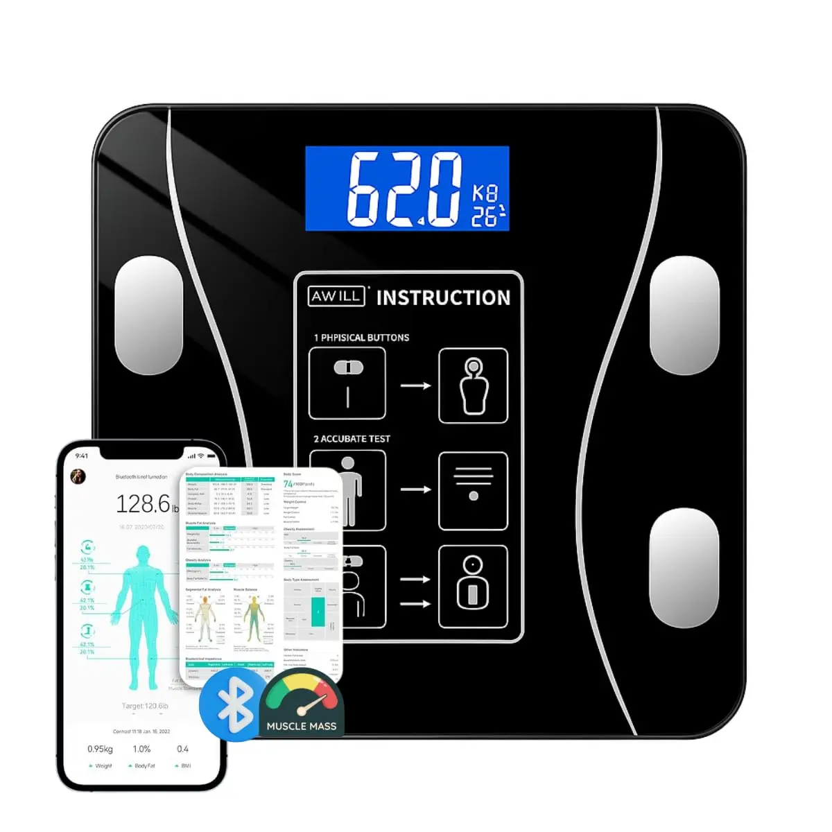 Balança Digital Corporal Bioimpedancia Gordura Massa Muscular 180kg