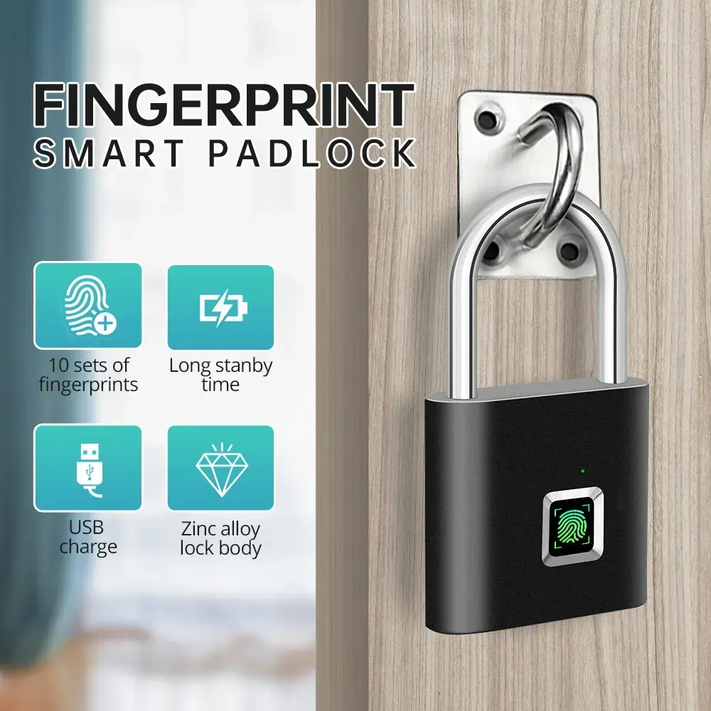 KERUI-Keyless Cadeado inteligente, Carregamento USB, Fechadura de impressão digital, Cadeado Anti-Roubo portátil, Bloqueio da porta impermeável, 0.2sec Desbloqueio