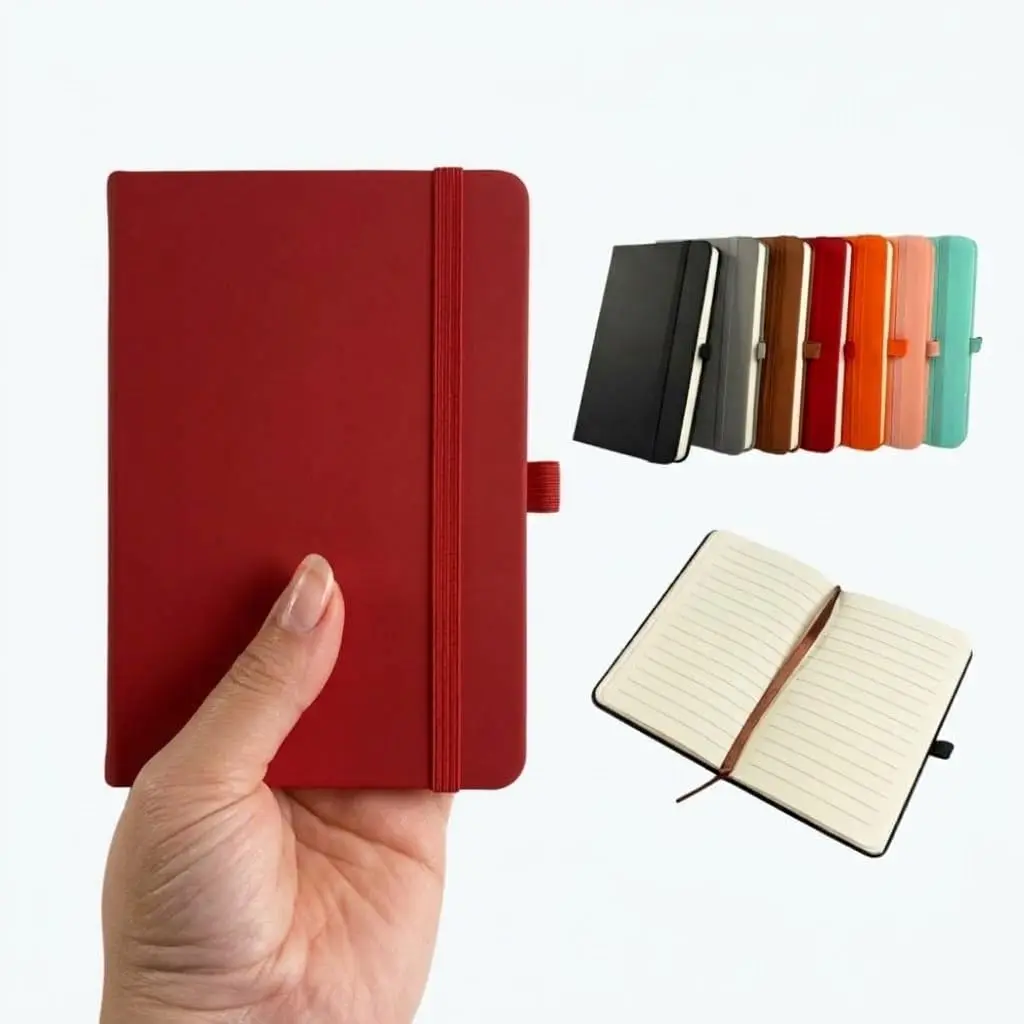 Caderno A6 Com Pauta 80 Folhas 80g Caderneta 10x15 com Suporte Para Caneta Capa Dura Emborrachada - Vermelho