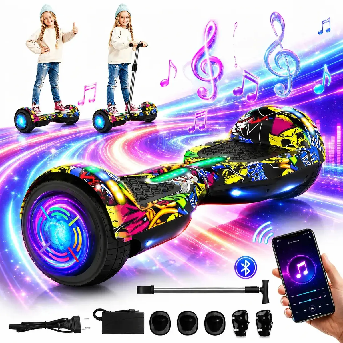 Hoverboard Elétrico 700W Primeware com Bluetooth e LED Para Crianças e Adultos 6.5" Graffiti
