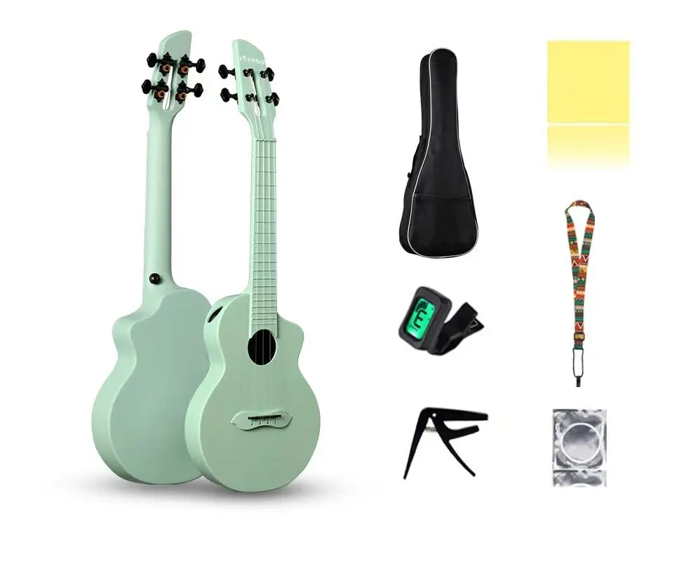 VEDO Ukulele Concerto 23 Polegadas Fibra de Carbono Verde - Kit Completo c/Acessórios, Leve, Impermeável, Resistente a Temp., Ideal p/Viagem e Iniciantes