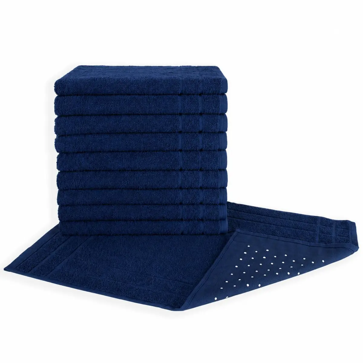 Kit 05 Tapetes para Banheiro Com Antiderrapante Grosso 550g/m² 45x70cm 100% Algodão - Azul Escuro - 1