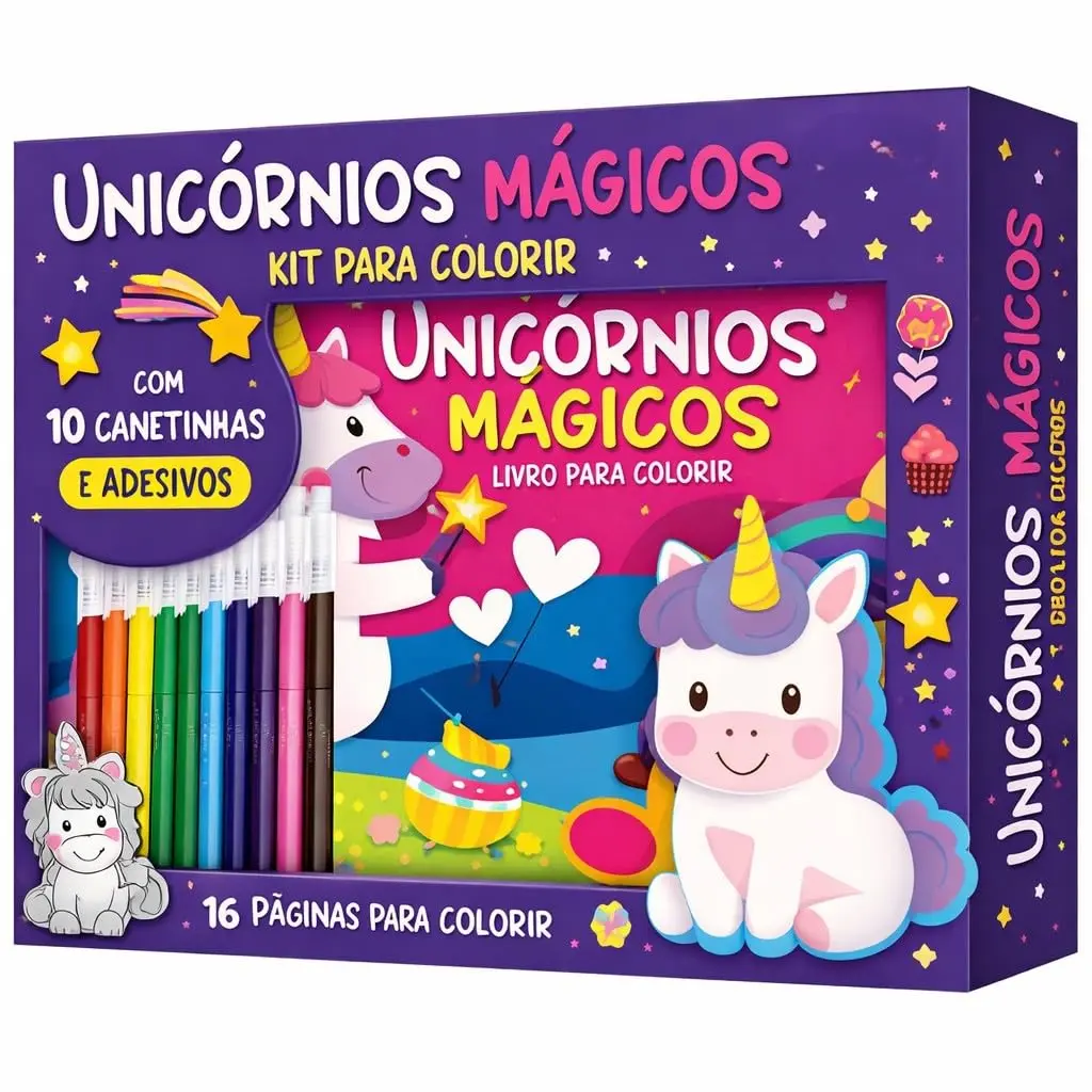 Kit para Colorir Unicórnios Mágicos Infantil