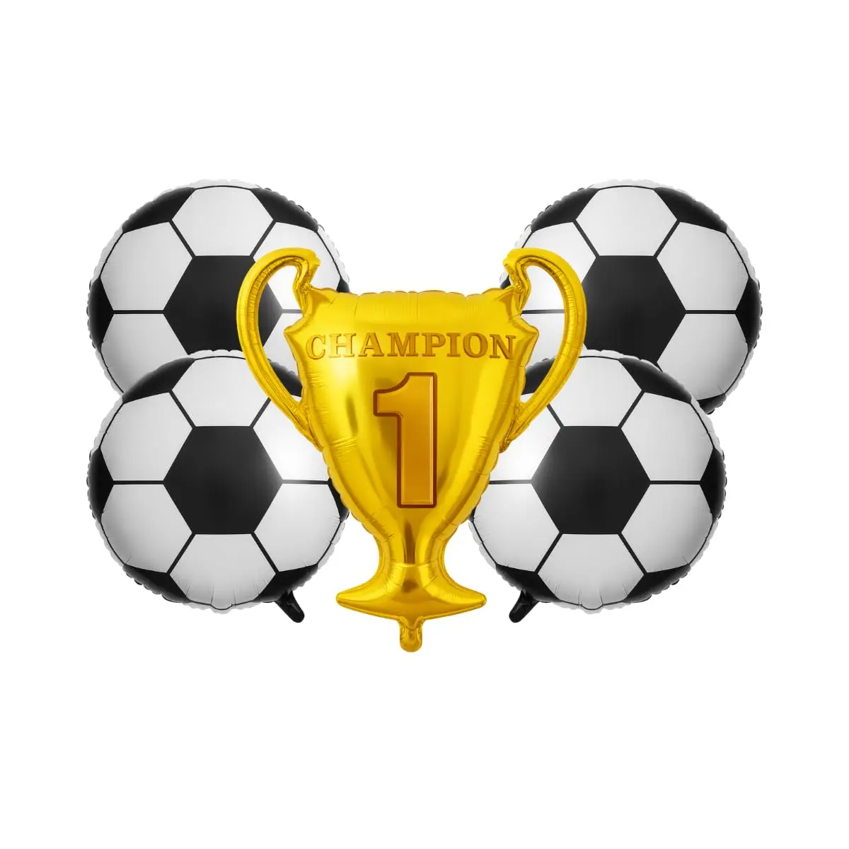 Kit 5 Balões Metalizados Futebol Brasil com Taça e Bolas para Festa | Inclui taça, camisa do Brasil, orbz 4D e kits variados. Ideal para festa de futebol e copa - 1