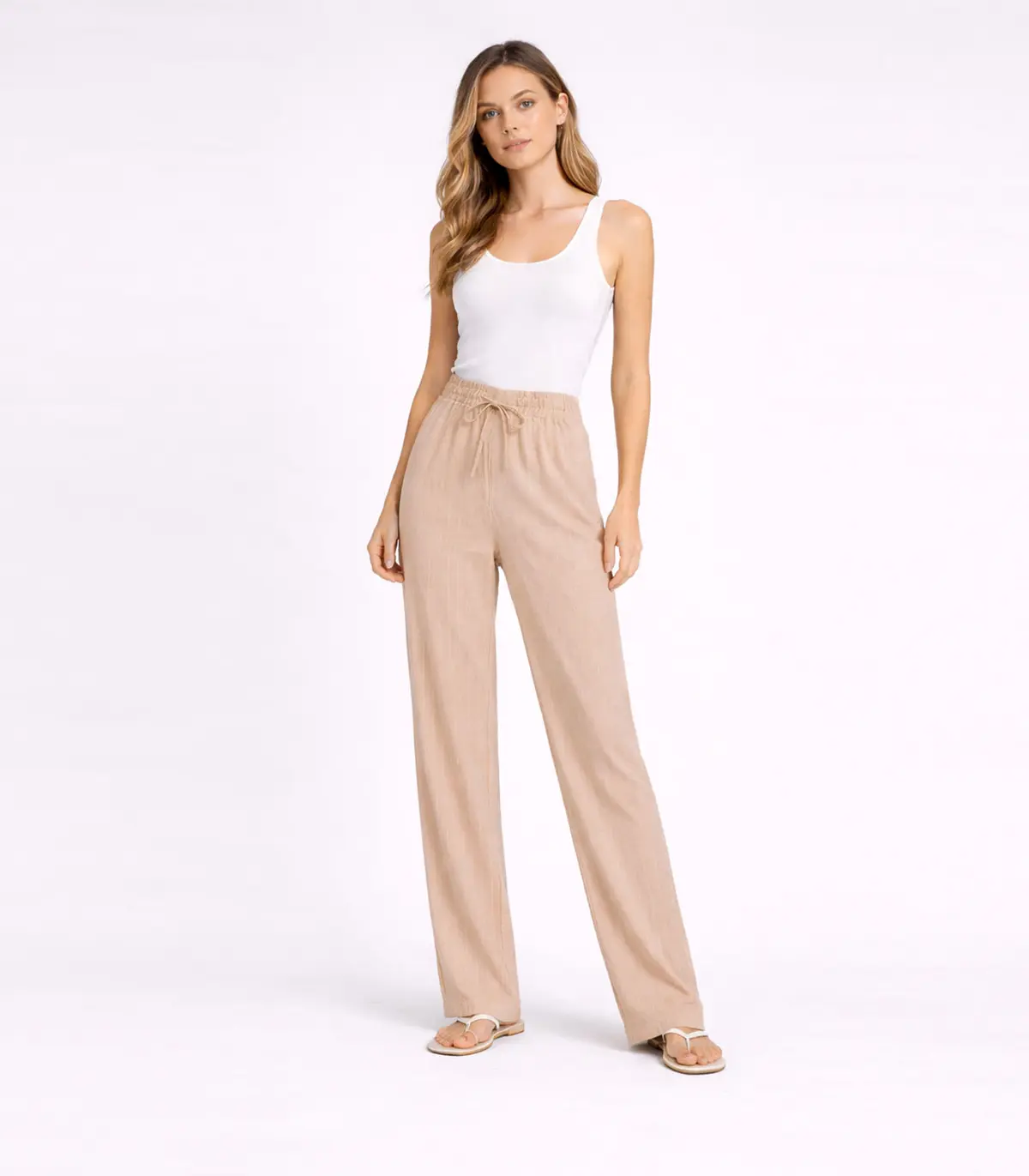 Calça Risca De Giz Feminina Em Air Flow Renaluci Bege