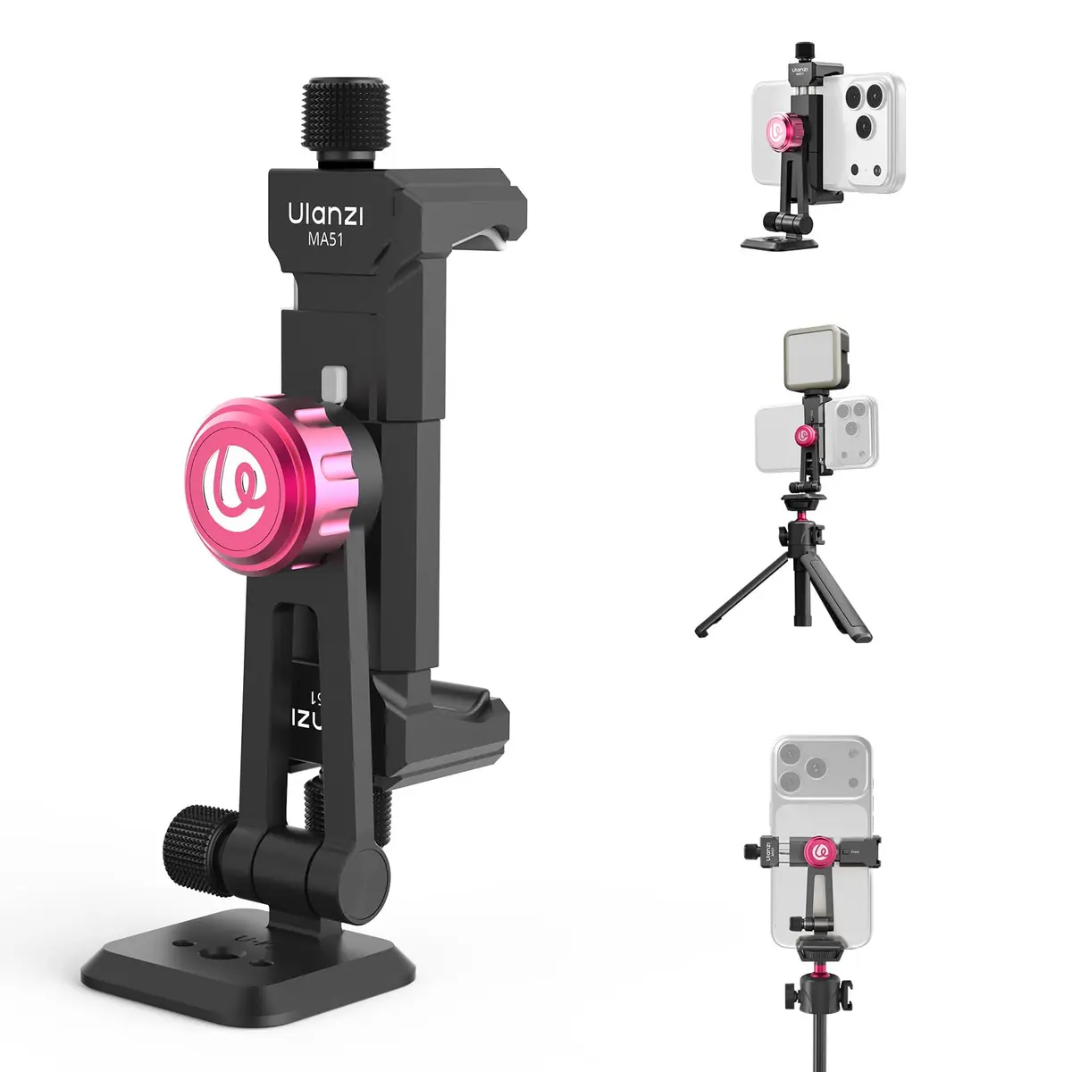 Suporte de Tripé para Celular ULANZI MA51, Alumínio, Base Arca QR, Sapata Fria, Rotação 360°, Compatível com iPhone
