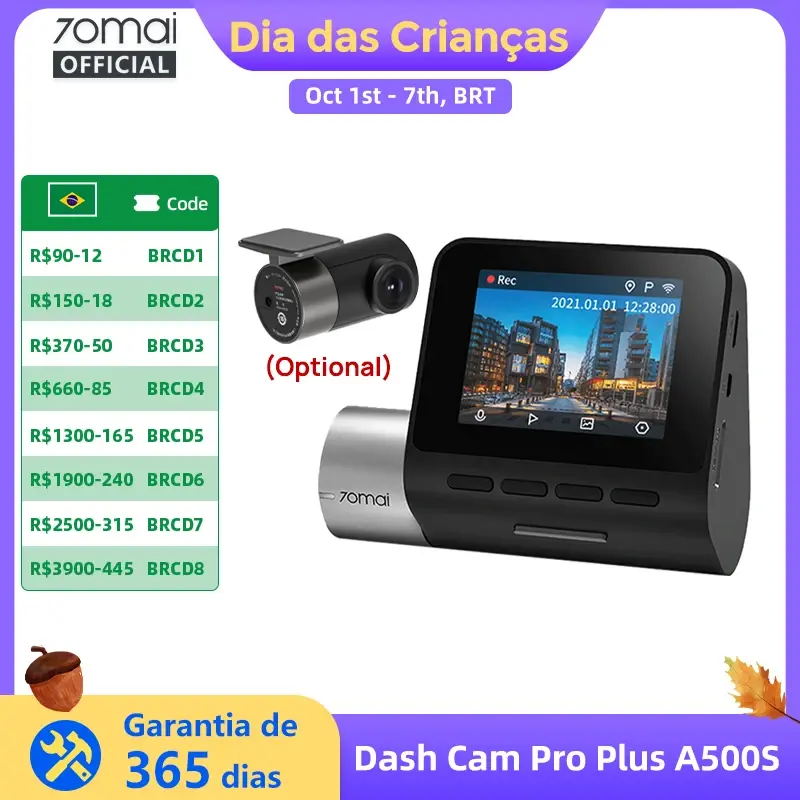 70mai Dash Cam Pro Plus A500S 1944P ADAS GPS Câmera 70mai Front Cam A500S 140FOV Carro DVR 24H Suporte de Estacionamento Câmera Interior Traseira - 1