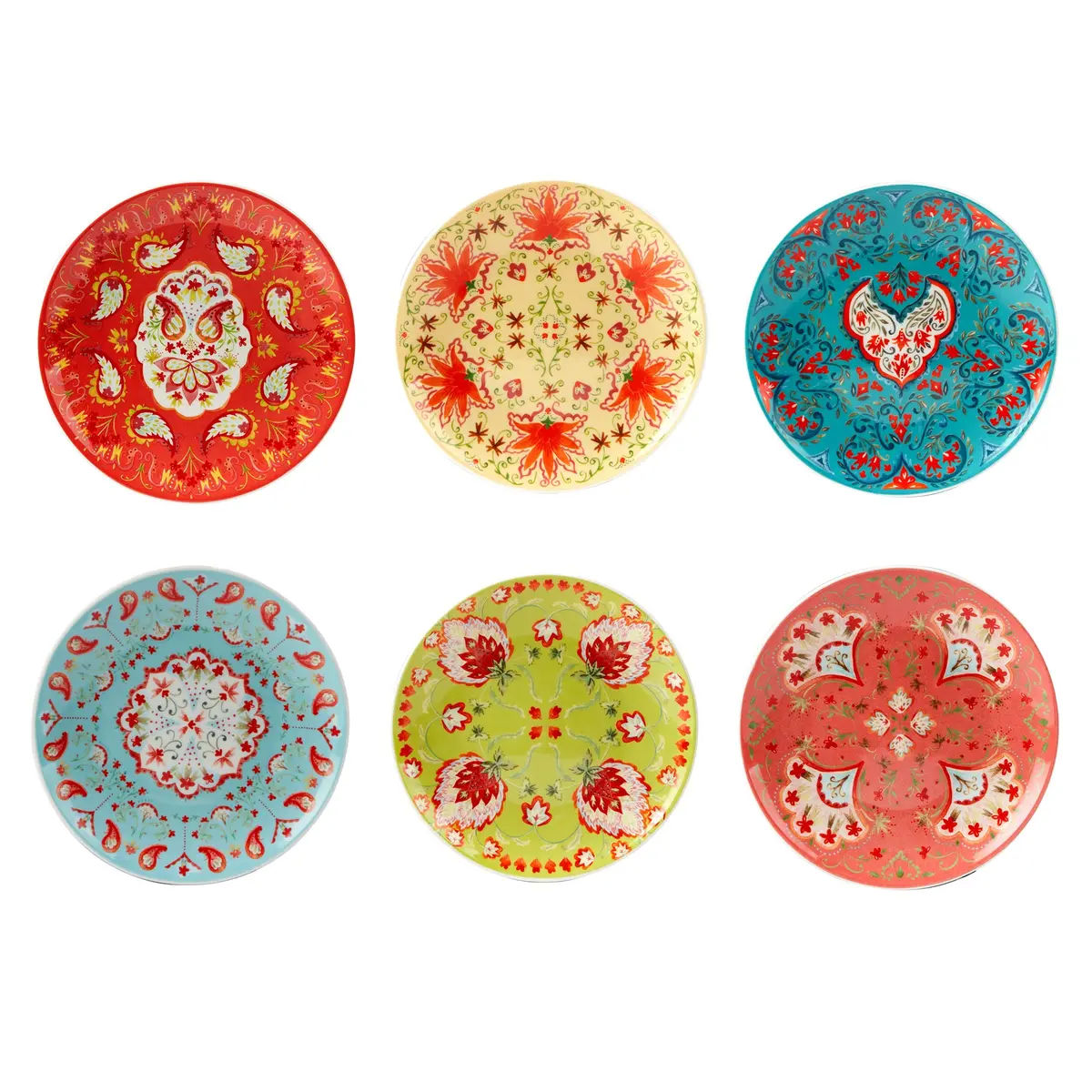 Certified International Pratos de Canape/Almoço Francesca de 15,24 cm, Conjunto de 6 designs sortidos, Multicolorido