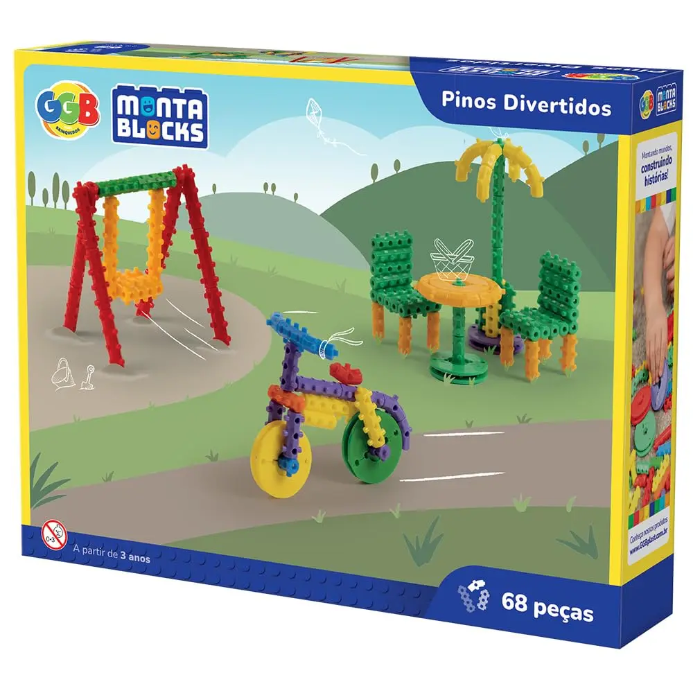 GGB Brinquedo Blocos de Montar Pinos Divertidos 68 Peças