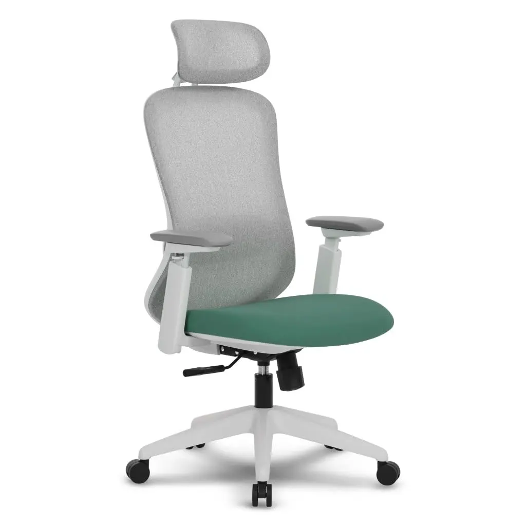 Cadeira Escritório Ergonomica DT3 Elin com revestimento Tecido fio Alta Performance, Lombar anatômico,Apoio Cabeça 3D, Apoio Braço 5D, Espuma injetada,Certificada. (Chalky)