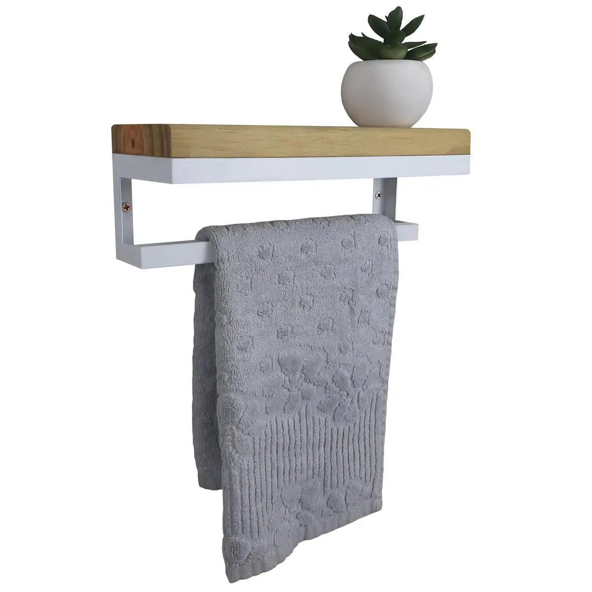 Porta Toalhas Strassis Design SD-4006 Metal e Madeira Cor: Branco