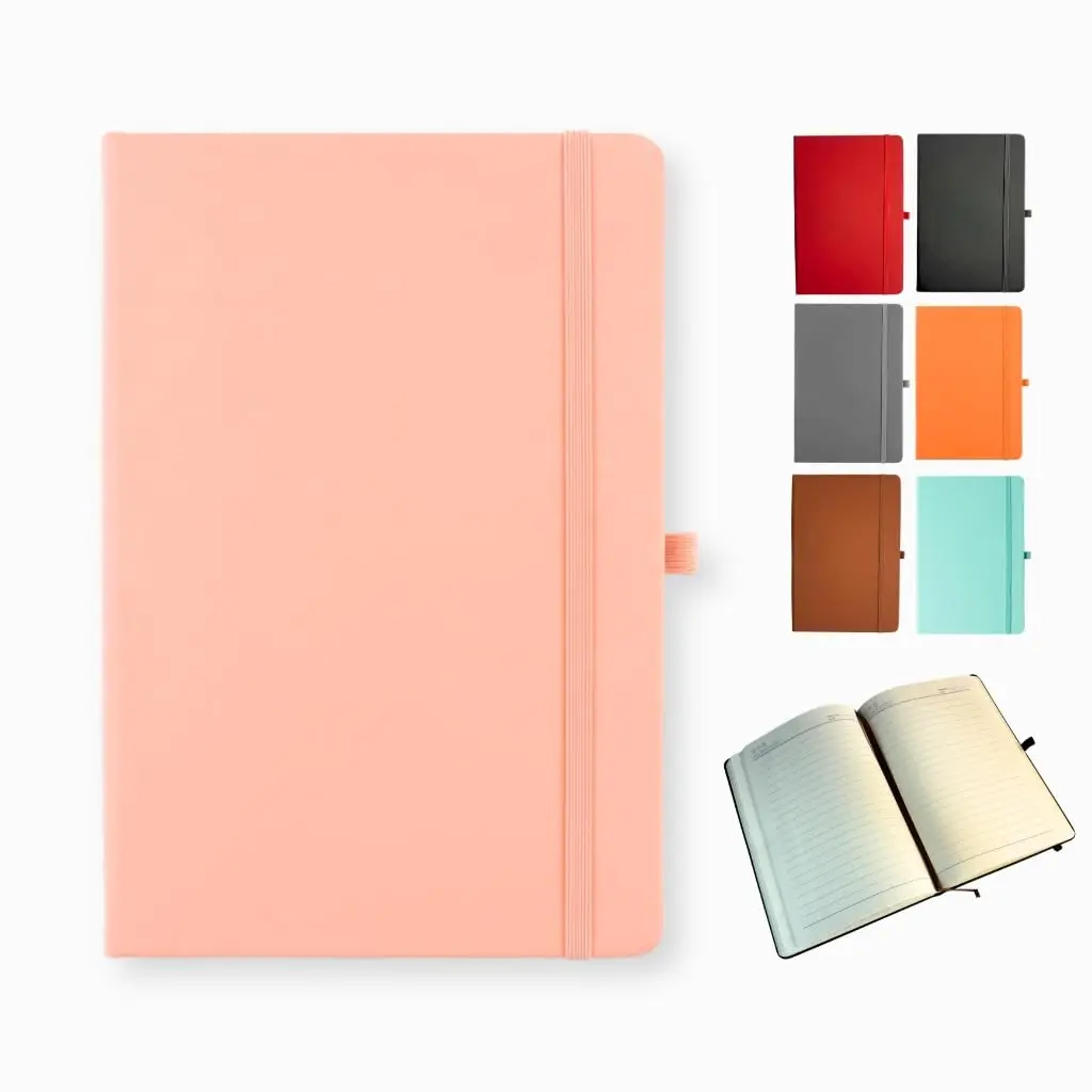 Caderno A5 Com Pauta 80 Folhas 80g Caderneta 14x21 com Suporte Para Caneta Capa Dura Emborrachada Cor Rosa - 1 Unidade - 1