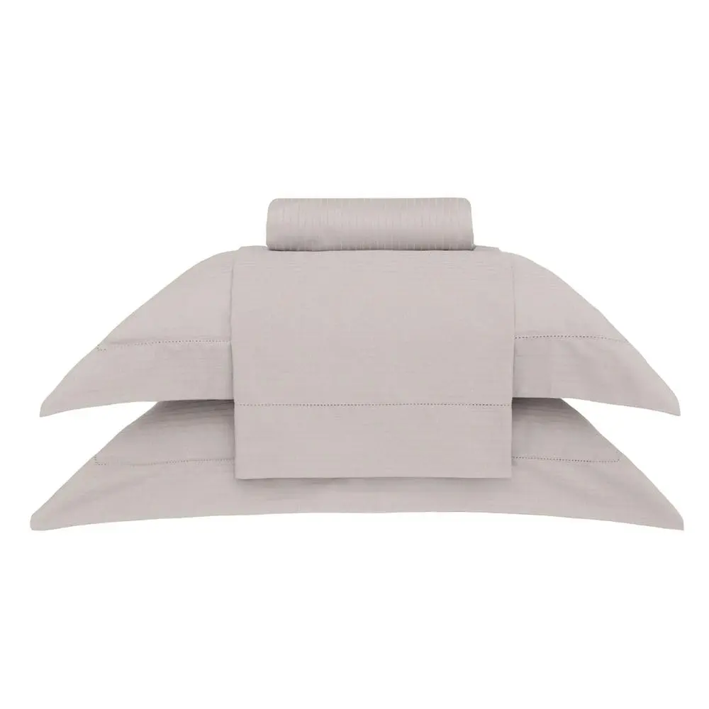 Buddemeyer Jogo de Cama King Damask Stripes 100% Algodão Kaki 4 pç | Cetim 300 Fios - 1