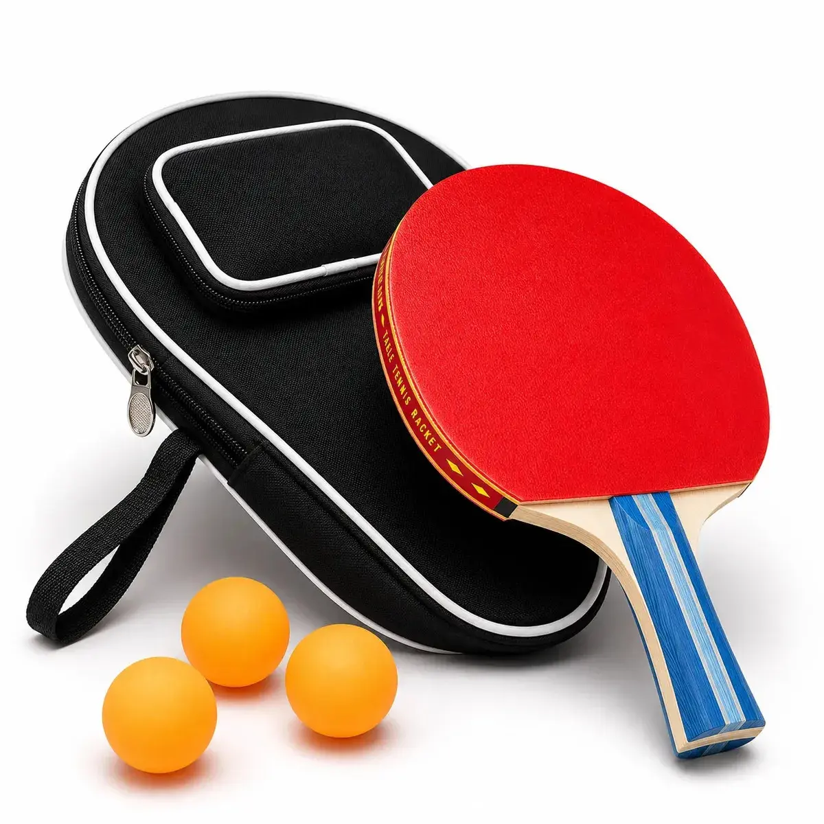 Raquete de Ping Pong Profissional com Raqueteira e 3 Bolinhas de 40mm - 1