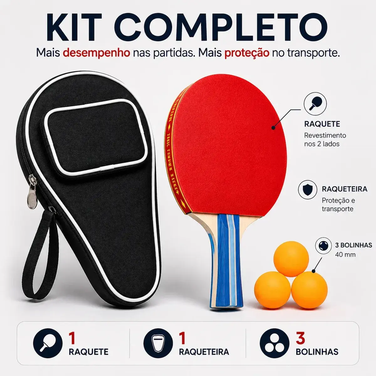 Raquete de Ping Pong Profissional com Raqueteira e 3 Bolinhas de 40mm thumbnail 2