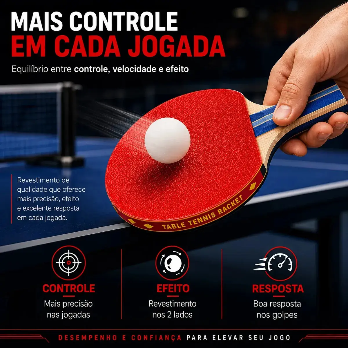 Raquete de Ping Pong Profissional com Raqueteira e 3 Bolinhas de 40mm thumbnail 4