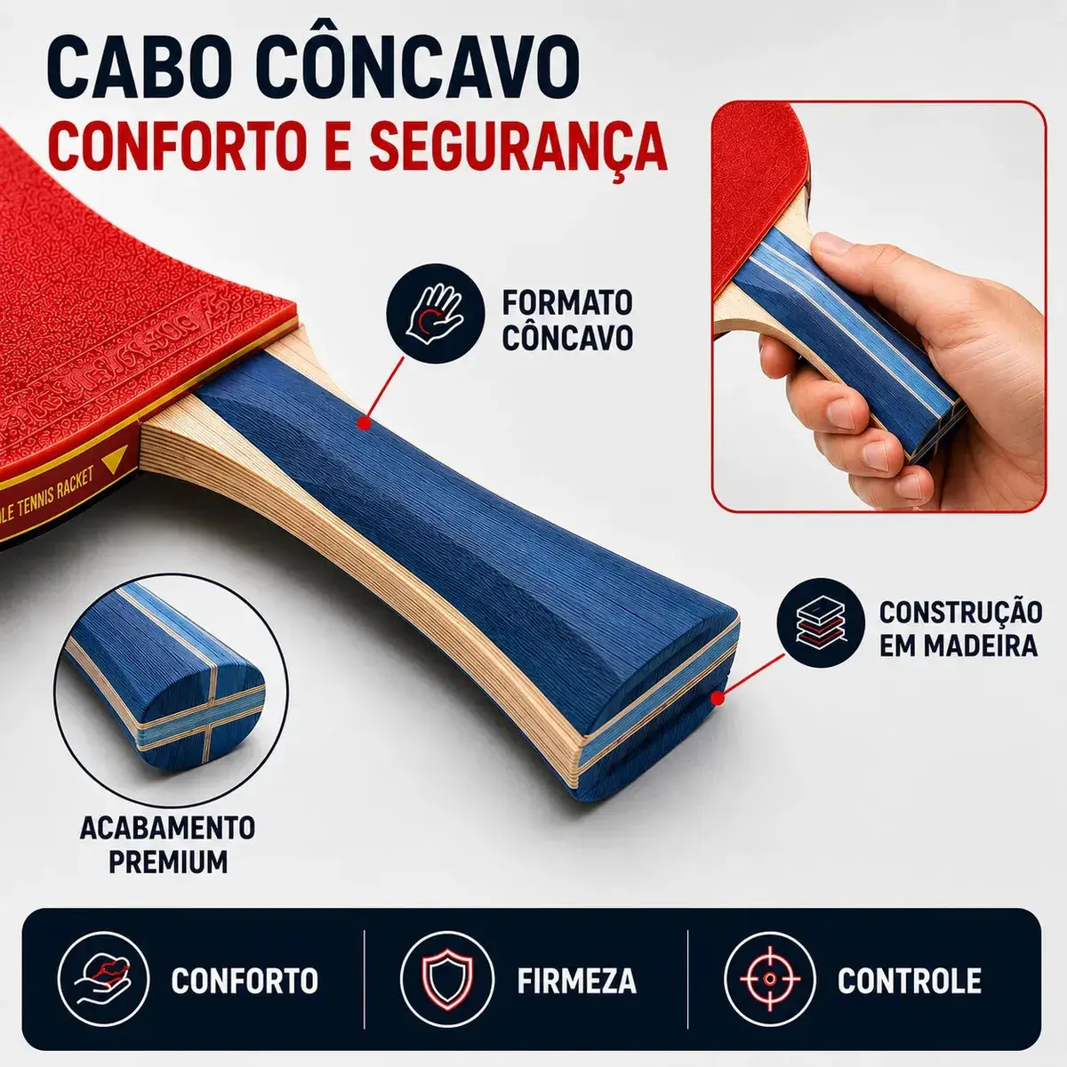Raquete de Ping Pong Profissional com Raqueteira e 3 Bolinhas de 40mm thumbnail 5