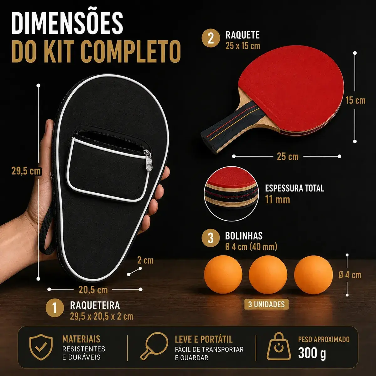 Raquete de Ping Pong Profissional com Raqueteira e 3 Bolinhas de 40mm thumbnail 8