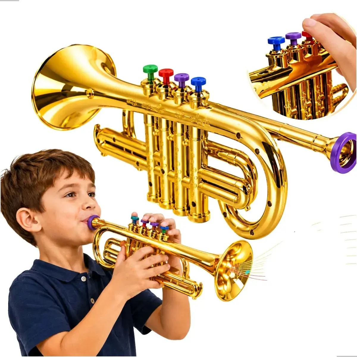 Trompete Infantil Brinquedo Musical Instrumento Educativo Iniciante Som Real Presente Mini Unissex Criança Menino e Menina - 1