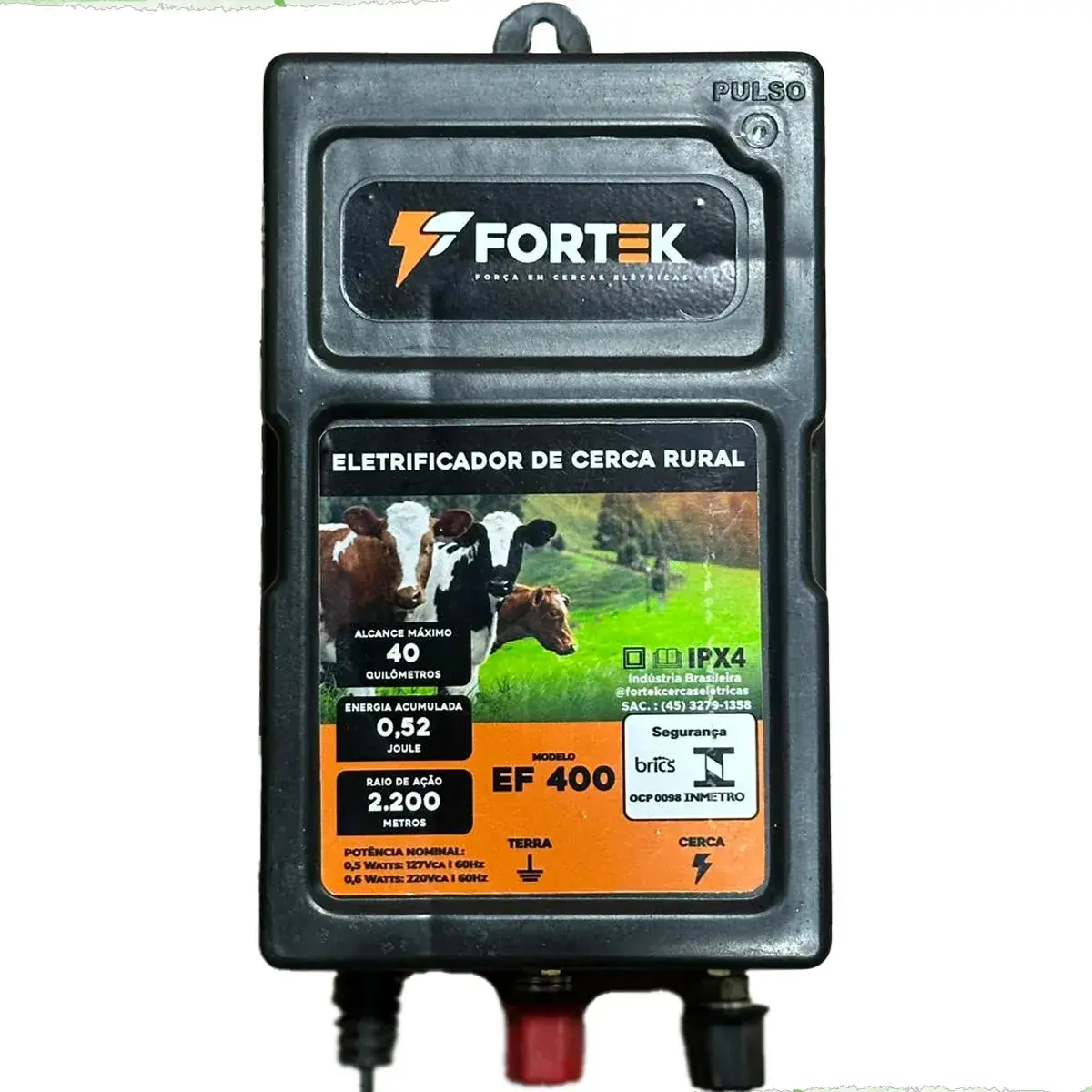 Aparelho de Choque Eletrificador Cerca Elétrica Fortek 40km 127/220V