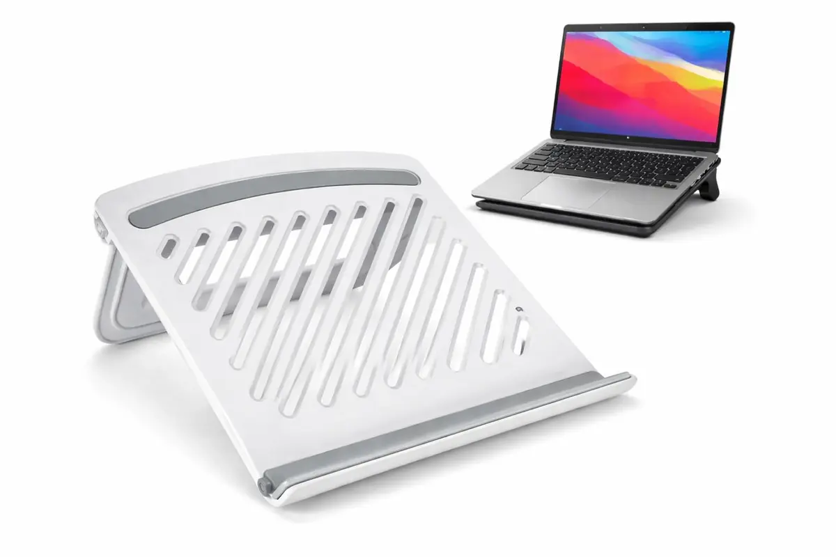Suporte Ajustável para Notebook até 17” Base Ergonômica Dobrável com Ventilação, Antiderrapante, Suporte Portátil para Laptop, Tablet e MacBook (Branco)