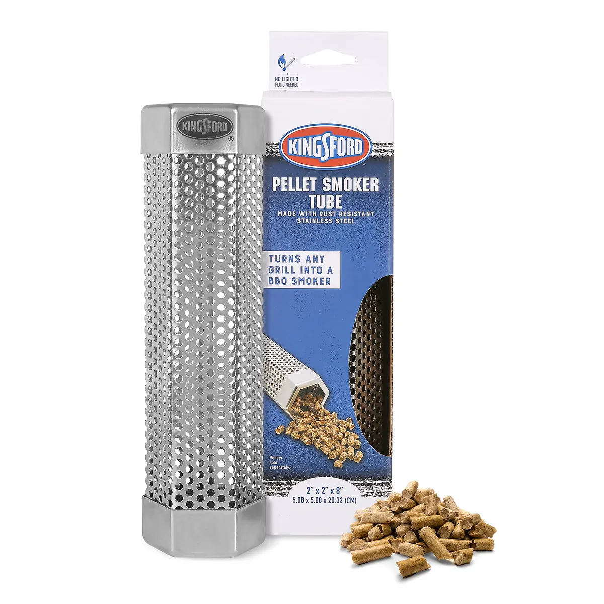Kingsford Tubo de defumador de pellets de madeira, hexágono, aço inoxidável, 20 cm