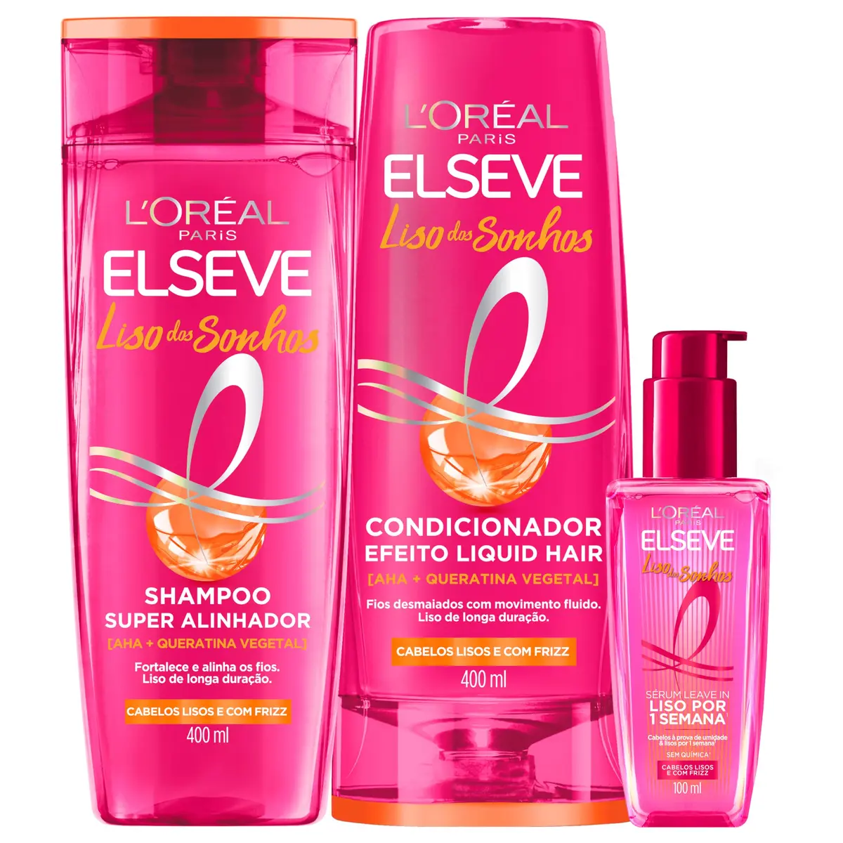 Shampoo e Condicionador L'Oréal Elseve, Kit com 2 Unidades | Efeito liso por 1 semana, blindagem contra umidade e controle de frizz por 72h